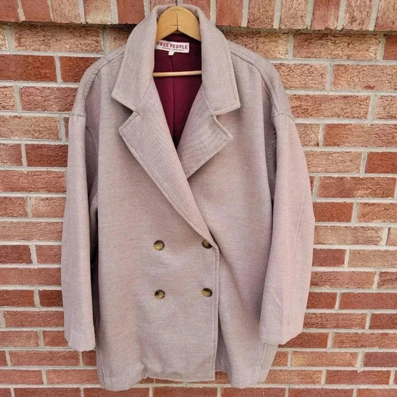 Free People Oversized Jacket Women's Size Large Double Breasted Pea Coat Slouchy - Picture 1 of 8